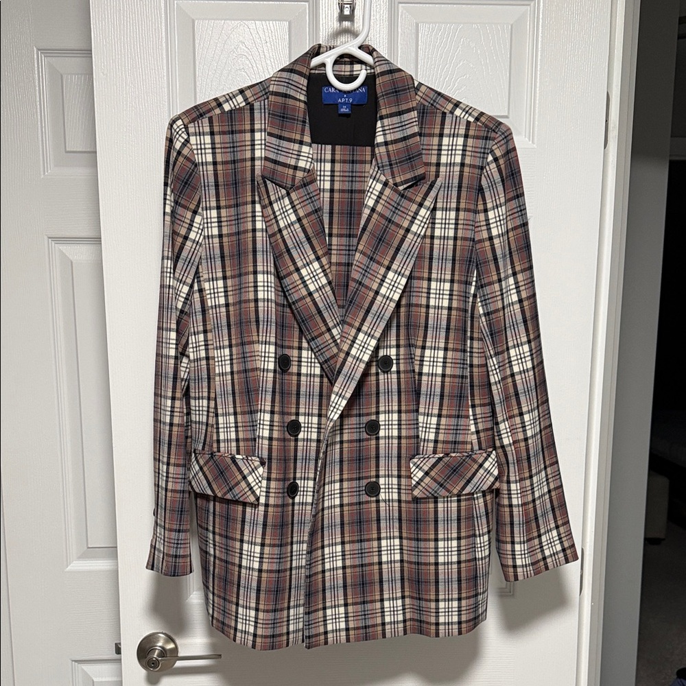 Cara Santana APT 9 Double-Breasted Plaid Blazer and pants